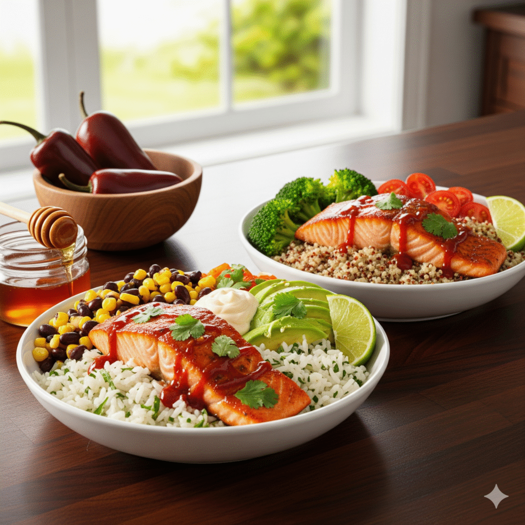 Spicy Chipotle Honey Salmon Bowls