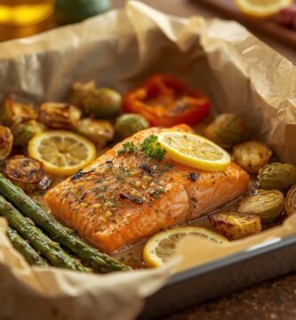 Lemon Garlic Salmon Tray Bake