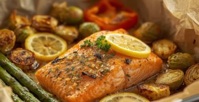 Lemon Garlic Salmon Tray Bake
