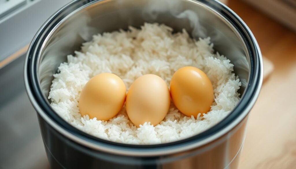 hard boiled eggs in rice cooker