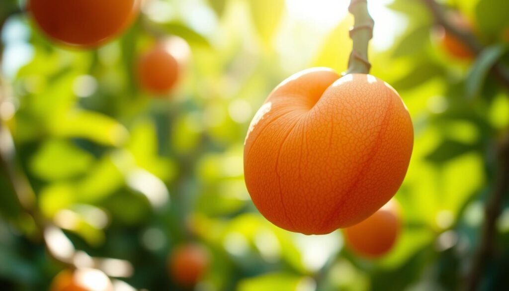 A close-up shot of a vibrant, tropical cashew fruit in the foreground. The fruit has a rich, red-orange hue with a distinctive, kidney-shaped silhouette. Detailed textures and grooves adorn the surface, inviting the viewer to reach out and touch the supple, juicy flesh. The background is softly blurred, hinting at a lush, verdant environment - perhaps a sun-dappled forest or an orchard. Warm, directional lighting casts gentle shadows, highlighting the fruit's sculptural form and natural allure. The overall composition emphasizes the unique character of the cashew fruit, distinct from the more commonly known cashew nut that it surrounds. A close-up shot of a vibrant, tropical cashew fruit in the foreground. The fruit has a rich, red-orange hue with a distinctive, kidney-shaped silhouette. Detailed textures and grooves adorn the surface, inviting the viewer to reach out and touch the supple, juicy flesh. The background is softly blurred, hinting at a lush, verdant environment - perhaps a sun-dappled forest or an orchard. Warm, directional lighting casts gentle shadows, highlighting the fruit's sculptural form and natural allure. The overall composition emphasizes the unique character of the cashew fruit, distinct from the more commonly known cashew nut that it surrounds.