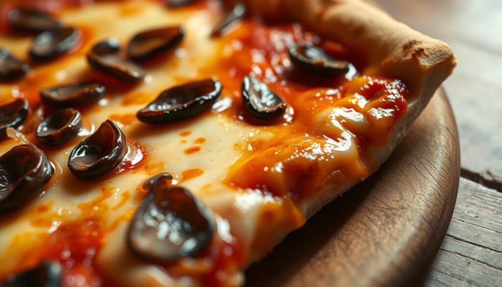 A delectable close-up of a slice of pizza, the crust perfectly golden-brown, topped with a generous helping of glistening, briny anchovies. The anchovies are evenly distributed, their salty umami essence complementing the tomato sauce and melted mozzarella cheese. The lighting is soft and warm, casting a cozy, inviting atmosphere. The camera angle is slightly elevated, providing a tantalizing, mouth-watering view of the dish. The overall composition is balanced and visually appealing, drawing the viewer's attention to the starring ingredient - the anchovies, a flavorful addition to this classic pizza.