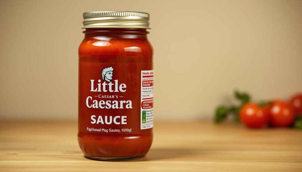 a high-quality close-up photograph of a full jar of Little Caesars marinara sauce, resting on a wooden surface, with a warm, inviting lighting that accentuates the rich, vibrant red color of the sauce and the glossy texture of the glass jar. The jar is placed against a clean, neutral background that allows the product to be the focal point. The lighting is soft and natural, creating a cozy, appetizing atmosphere that encourages the viewer to imagine the sauce's savory flavor and how it might be used to complement a delicious meal. a high-quality close-up photograph of a full jar of Little Caesars marinara sauce, resting on a wooden surface, with a warm, inviting lighting that accentuates the rich, vibrant red color of the sauce and the glossy texture of the glass jar. The jar is placed against a clean, neutral background that allows the product to be the focal point. The lighting is soft and natural, creating a cozy, appetizing atmosphere that encourages the viewer to imagine the sauce's savory flavor and how it might be used to complement a delicious meal.