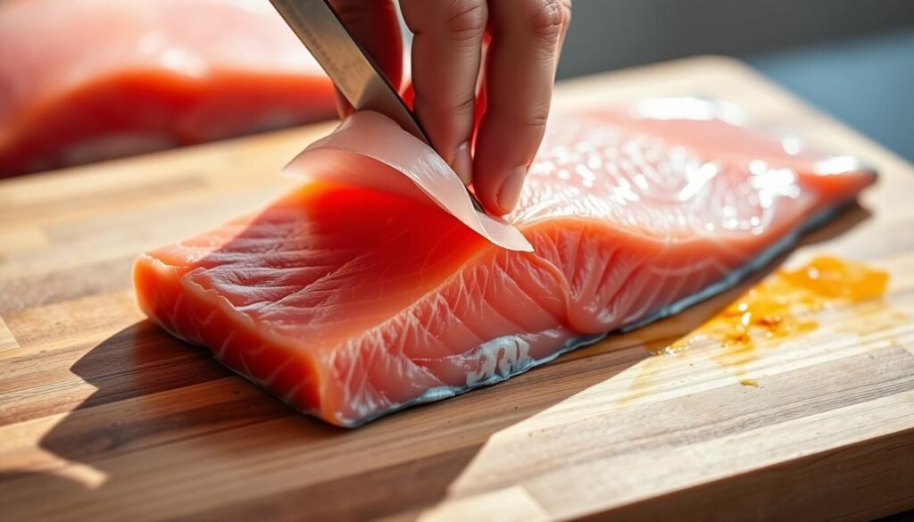 how to remove skin of salmon